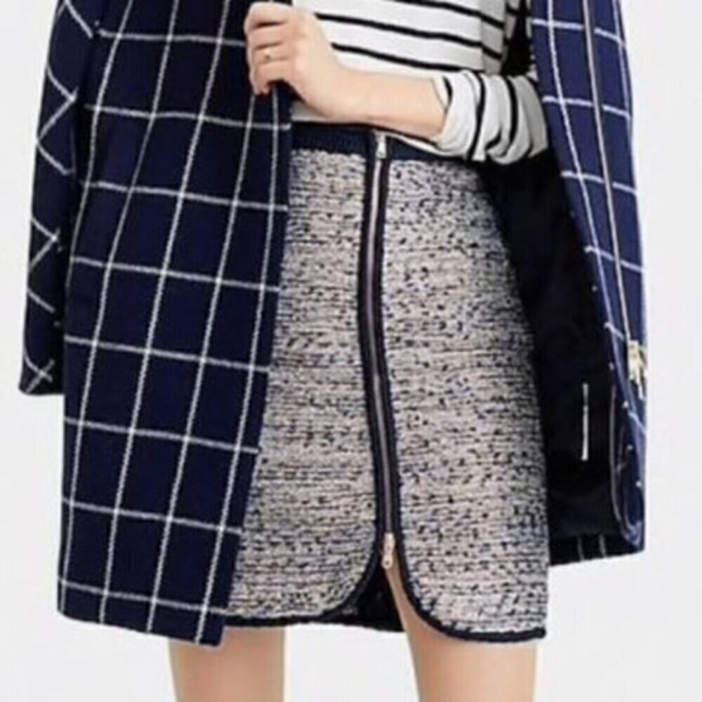 J Crew Tweed Blue Metallic Skirt Size 0 Nwot